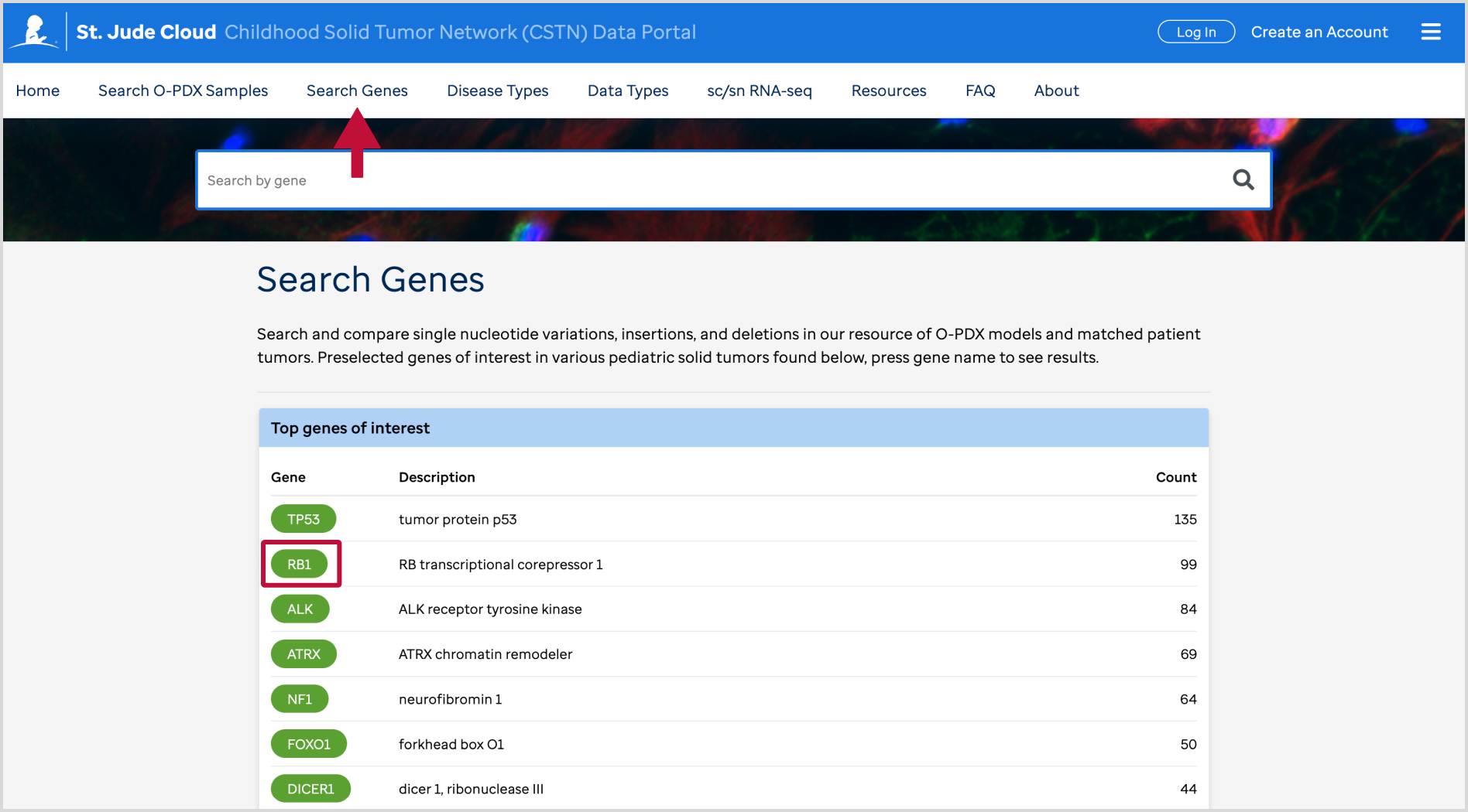 Search genes - Screenshot